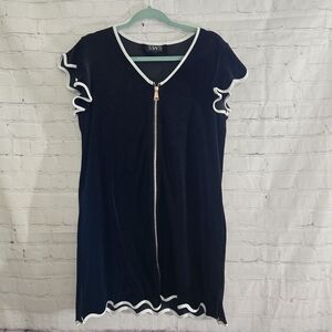 SSYS The Label Black Velvet Get Ready Zip Robe Dress Scalloped White Trim Sz S